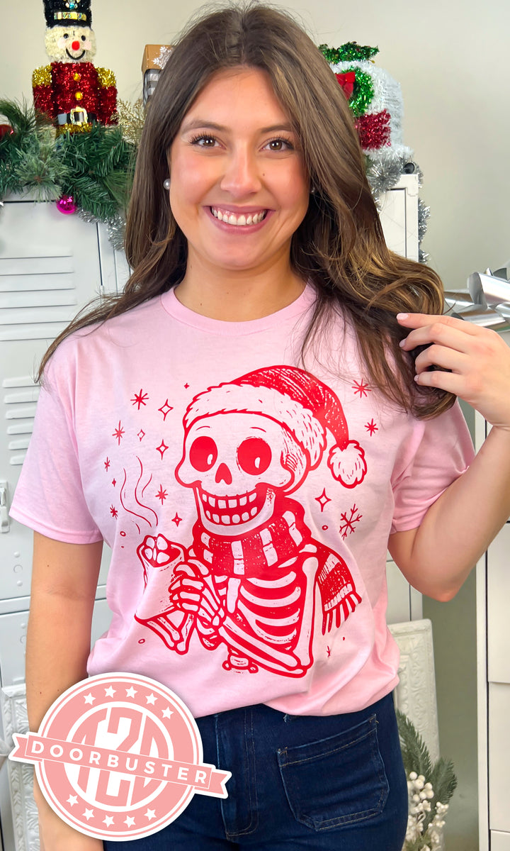 Hot Cocoa Christmas Skeleton Graphic T-Shirt