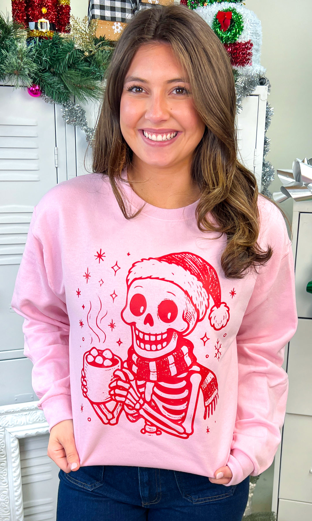 Hot Cocoa Christmas Skeleton Graphic Sweatshirt