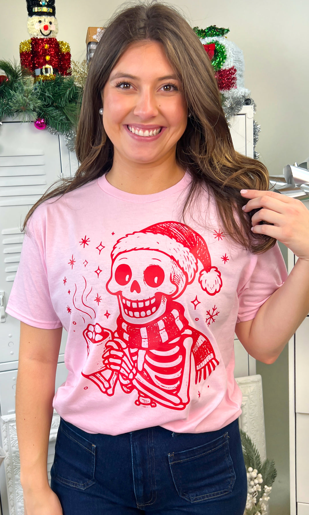 Hot Cocoa Christmas Skeleton Graphic T-Shirt