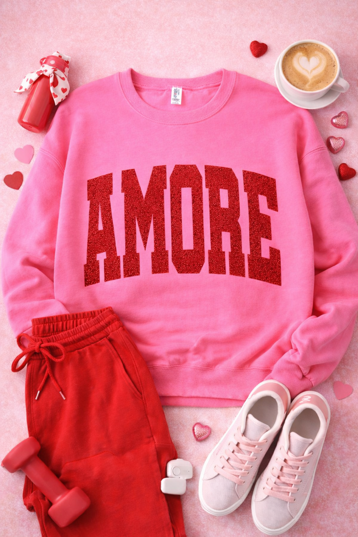 Amore Glitter Graphic Sweatshirt