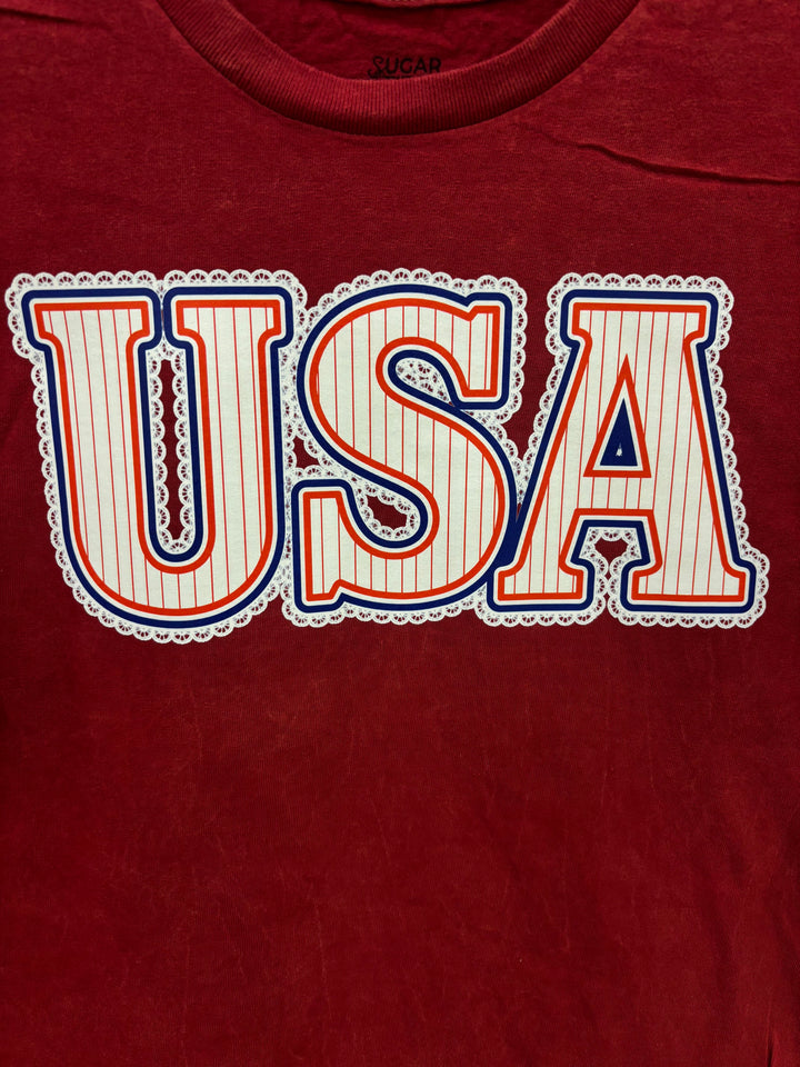 Frilly Stripped USA Mineral Washed Graphic T-Shirt