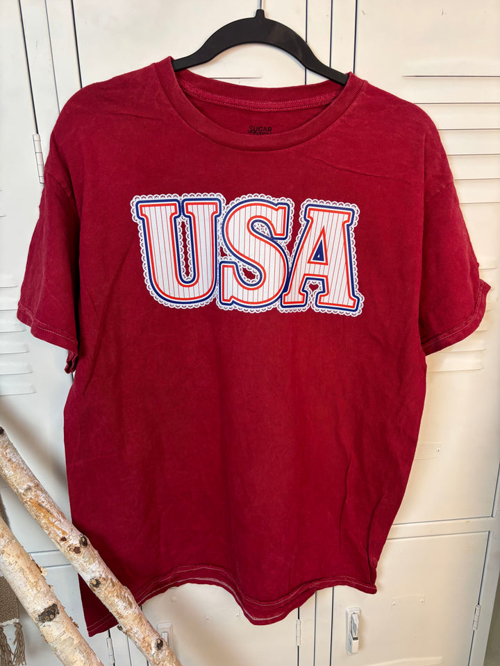 Frilly Stripped USA Mineral Washed Graphic T-Shirt