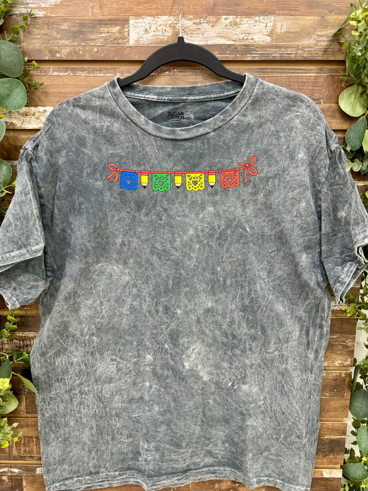 Teacher Fiesta Pennant Banners Mineral Washed Graphic T-Shirt