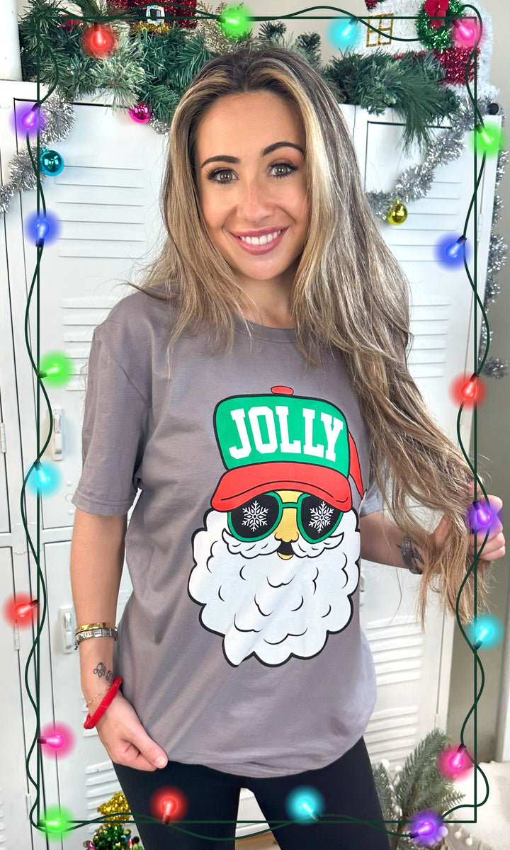 Jolly Trucker Hat Santa Christmas Graphic Shirt