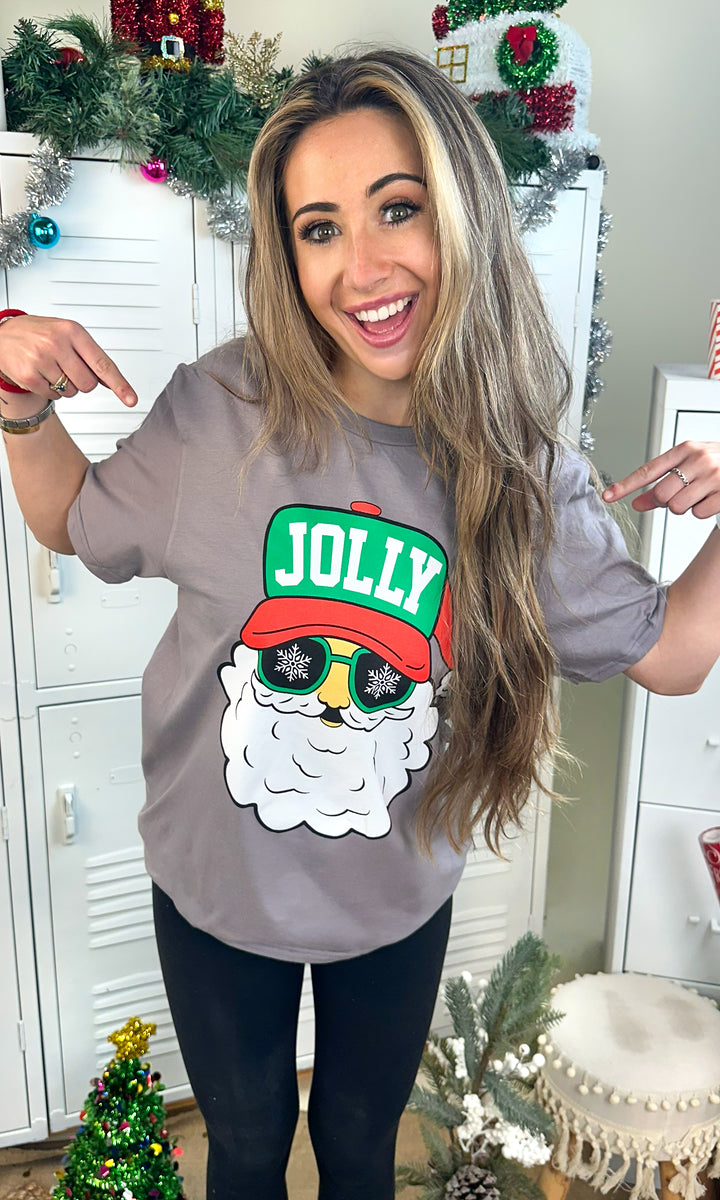 Jolly Trucker Hat Santa Christmas Graphic Shirt
