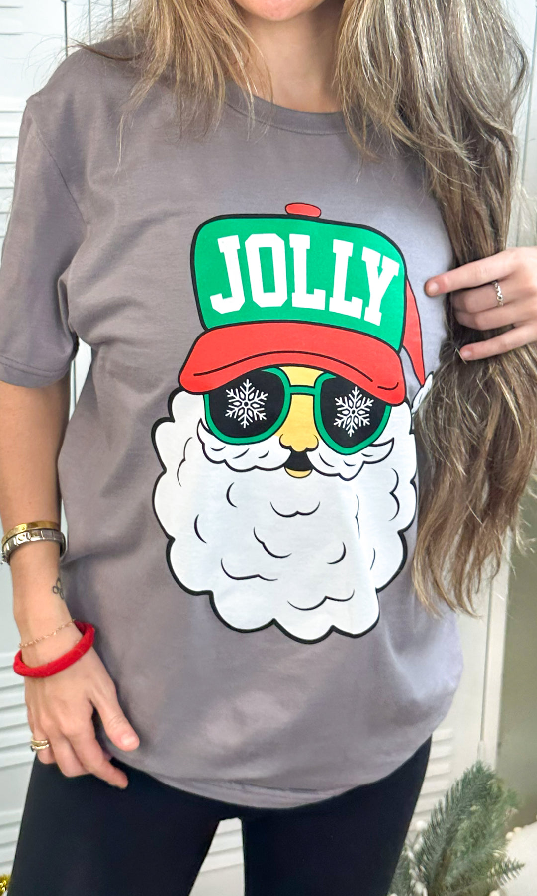 Jolly Trucker Hat Santa Christmas Graphic Shirt