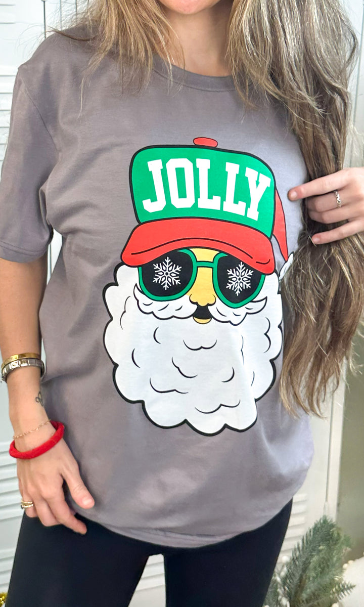 Jolly Trucker Hat Santa Christmas Graphic Shirt