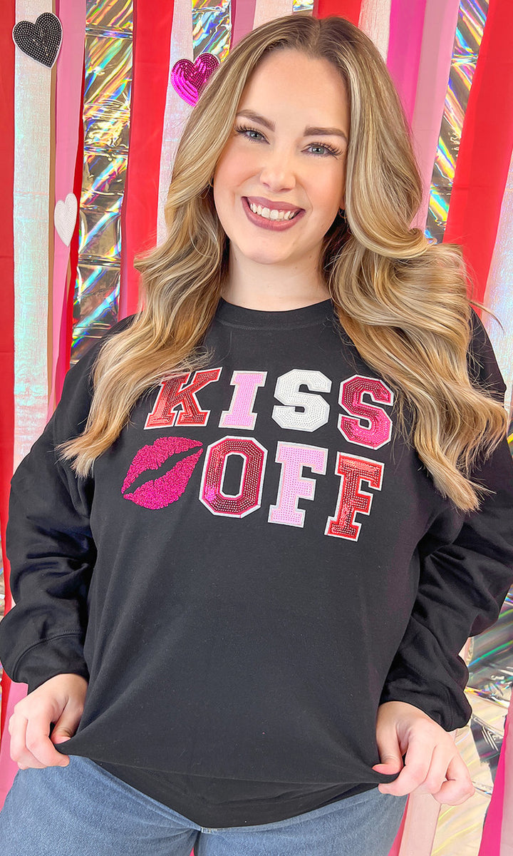 Kiss Off Valentine Sequin Graphic Sweatshirt