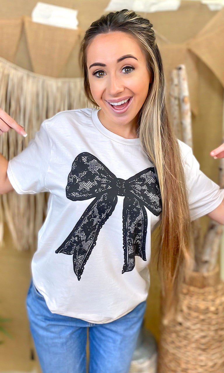 Black Lace Bow Graphic T-Shirt – Tees2urdoor