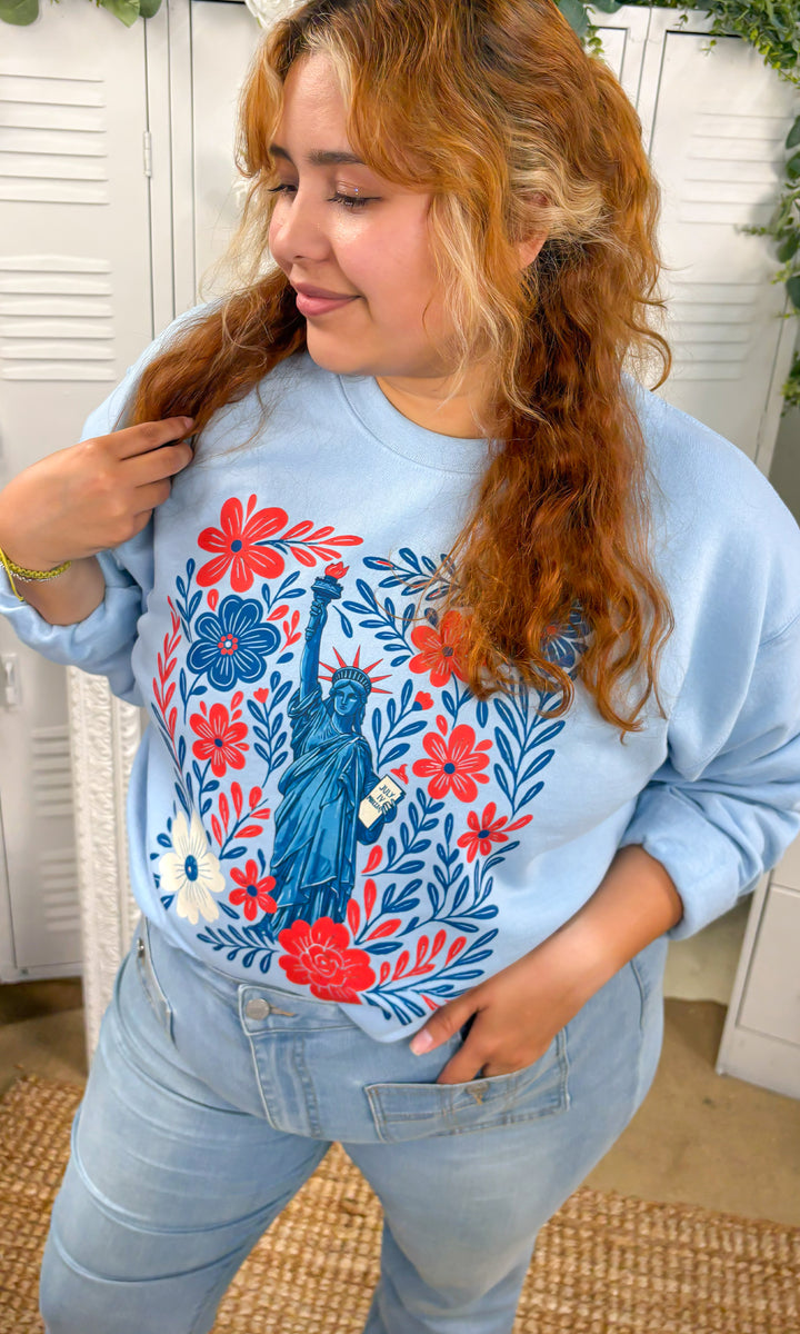 Lady Liberty Flowers Graphic Sweatshirt