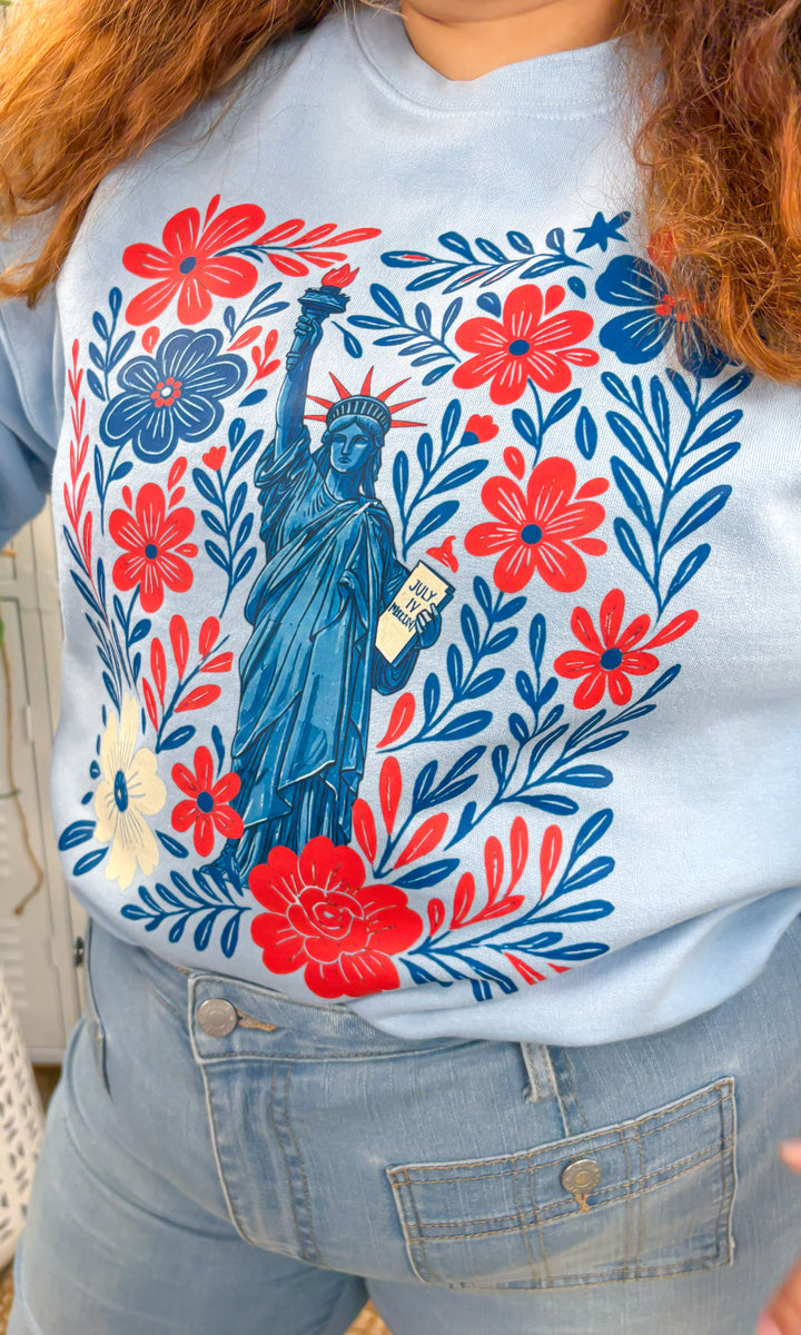 Lady Liberty Flowers Graphic Sweatshirt