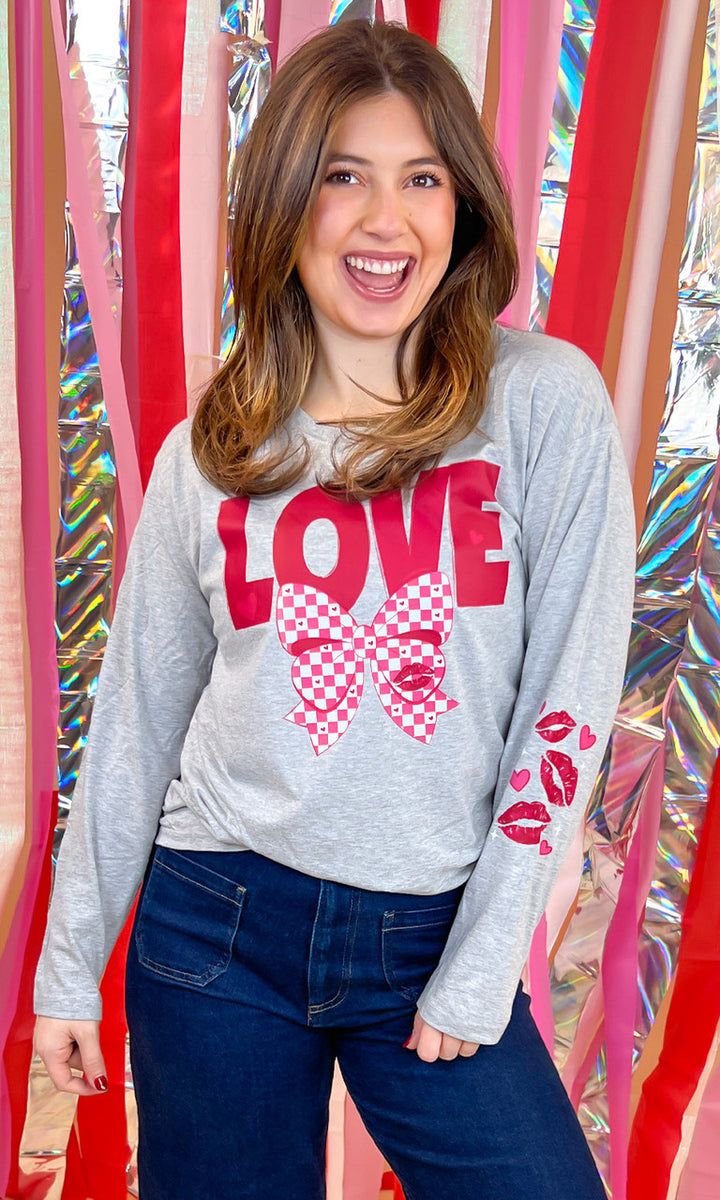 Love Bow Graphic Long Sleeve Shirt
