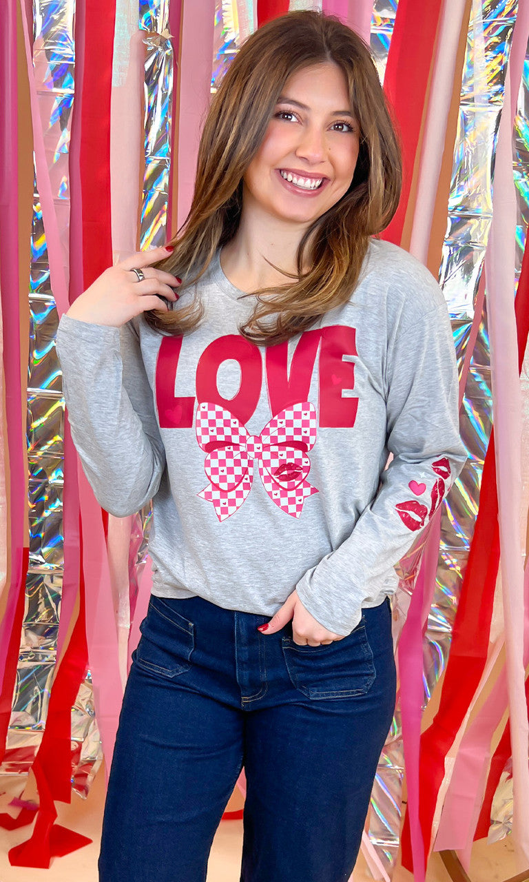Love Bow Graphic Long Sleeve Shirt