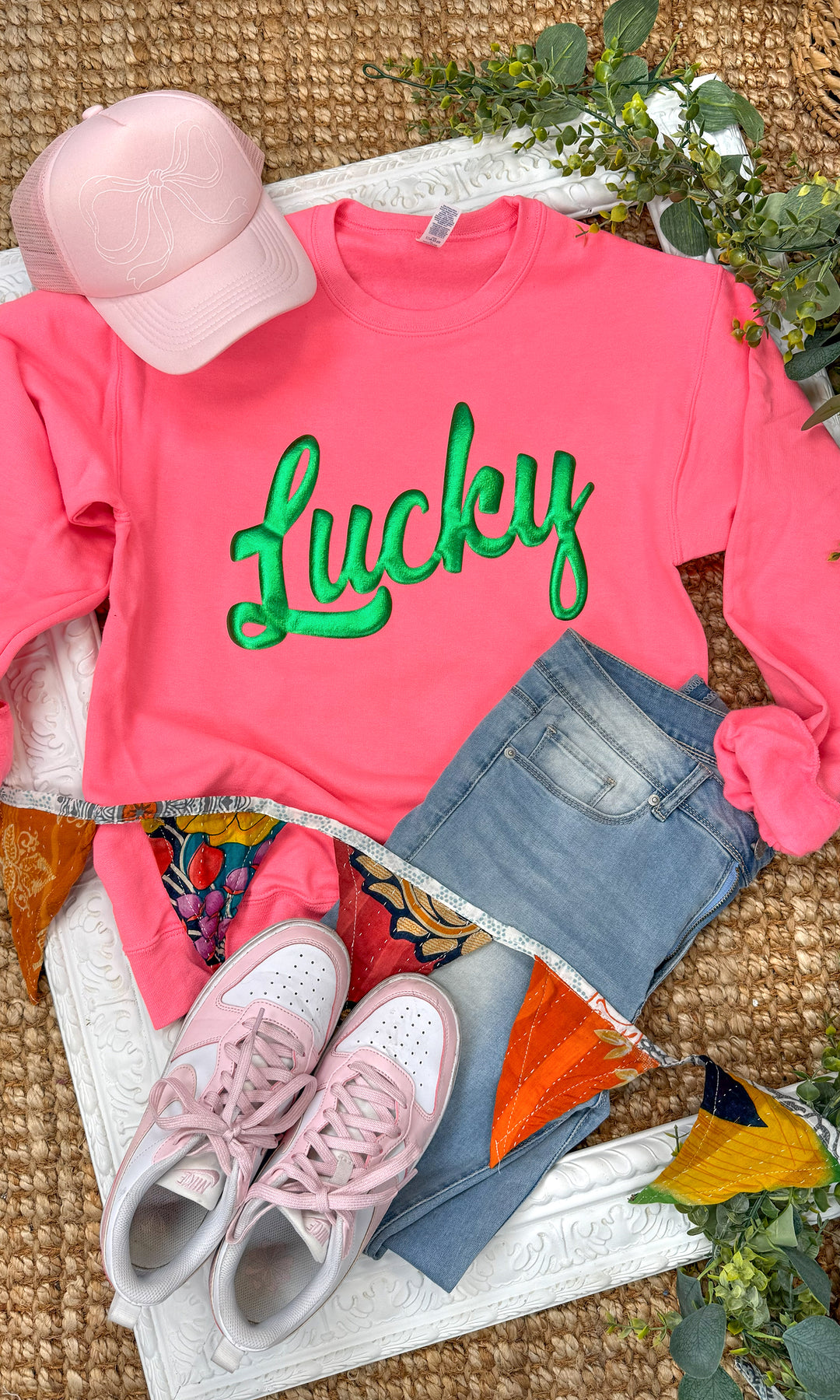 Lucky Script Puff Graphic Sweatshirt