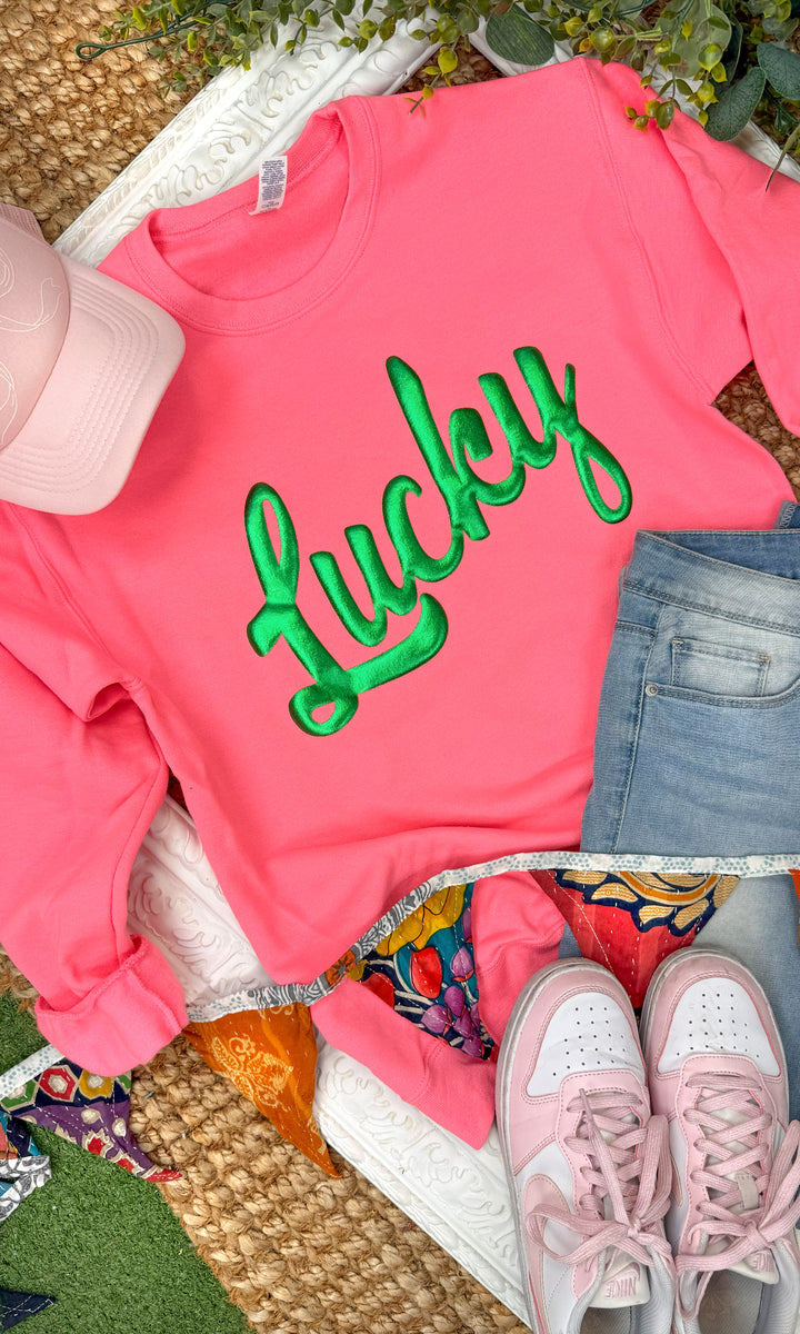 Lucky Script Puff Graphic Sweatshirt