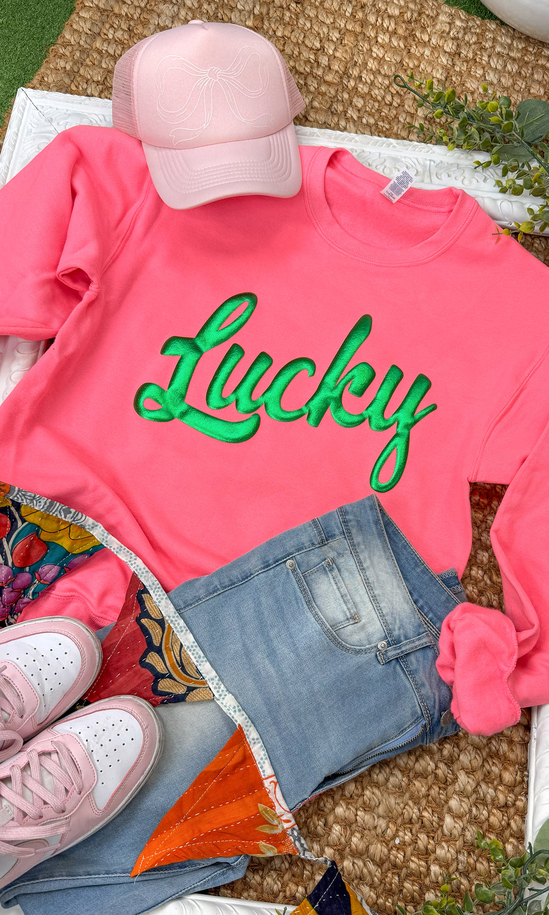 Lucky Script Puff Graphic Sweatshirt
