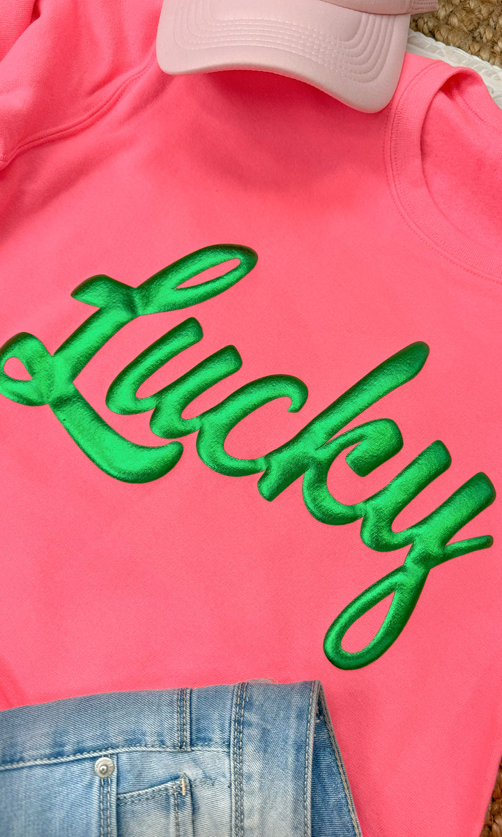 Lucky Script Puff Graphic Sweatshirt