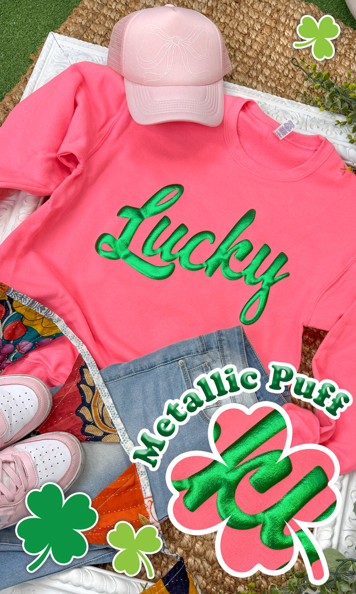 Lucky Script Puff Graphic Sweatshirt