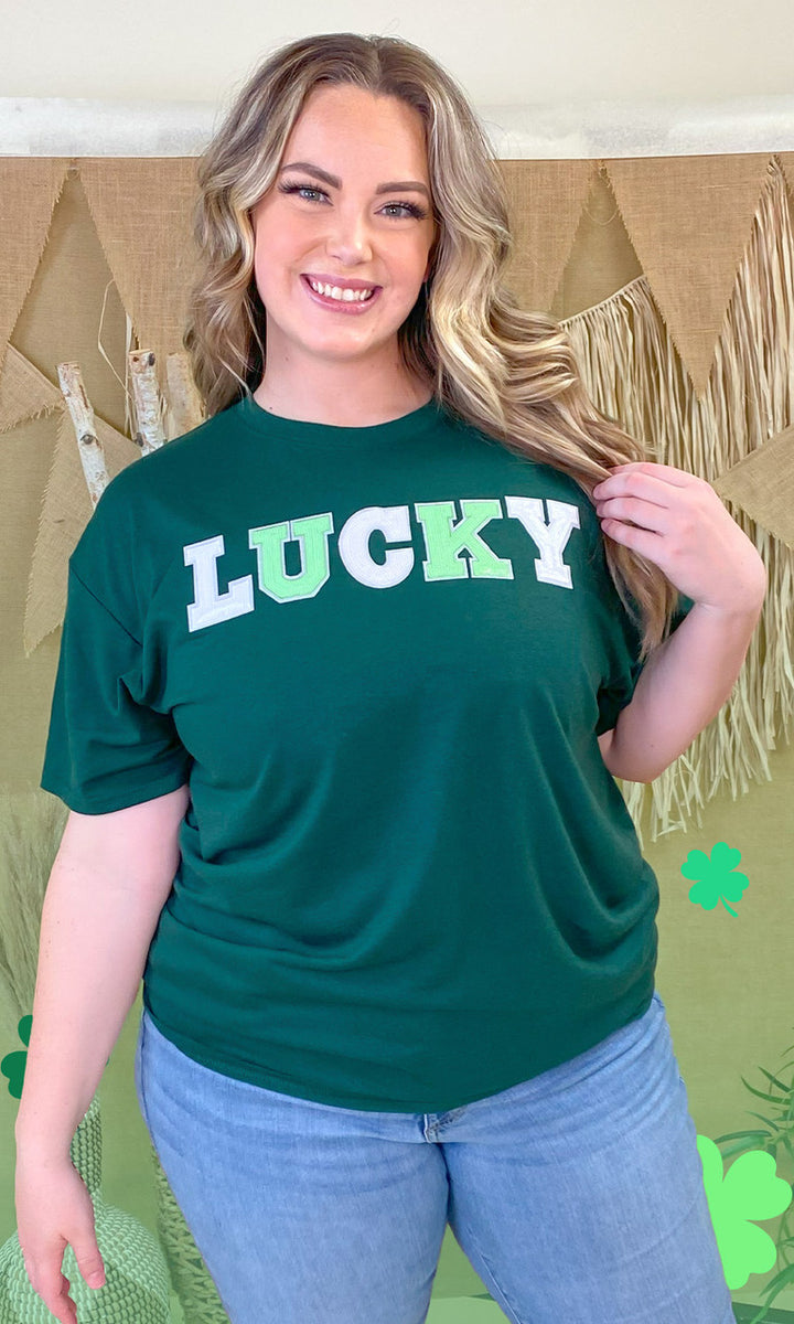 Lucky St Patricks Day Sequin Graphic T-Shirt