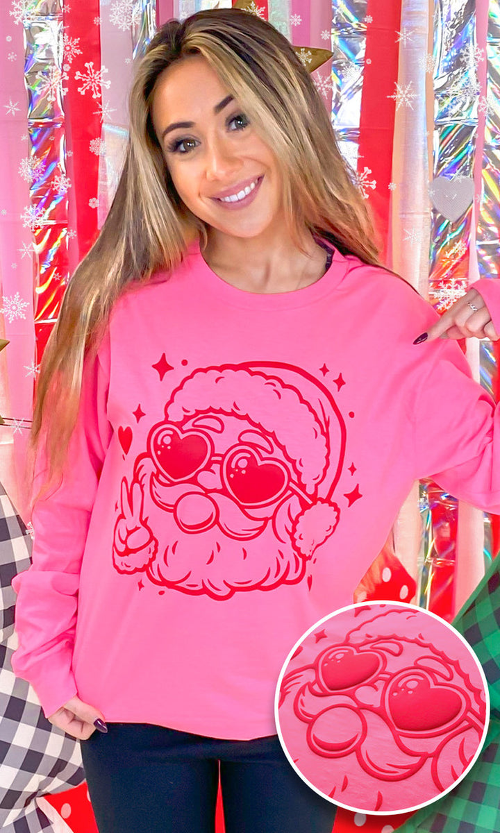 Magic Puff Bubble Gum Christmas Santa Graphic Long Sleeve T-Shirt
