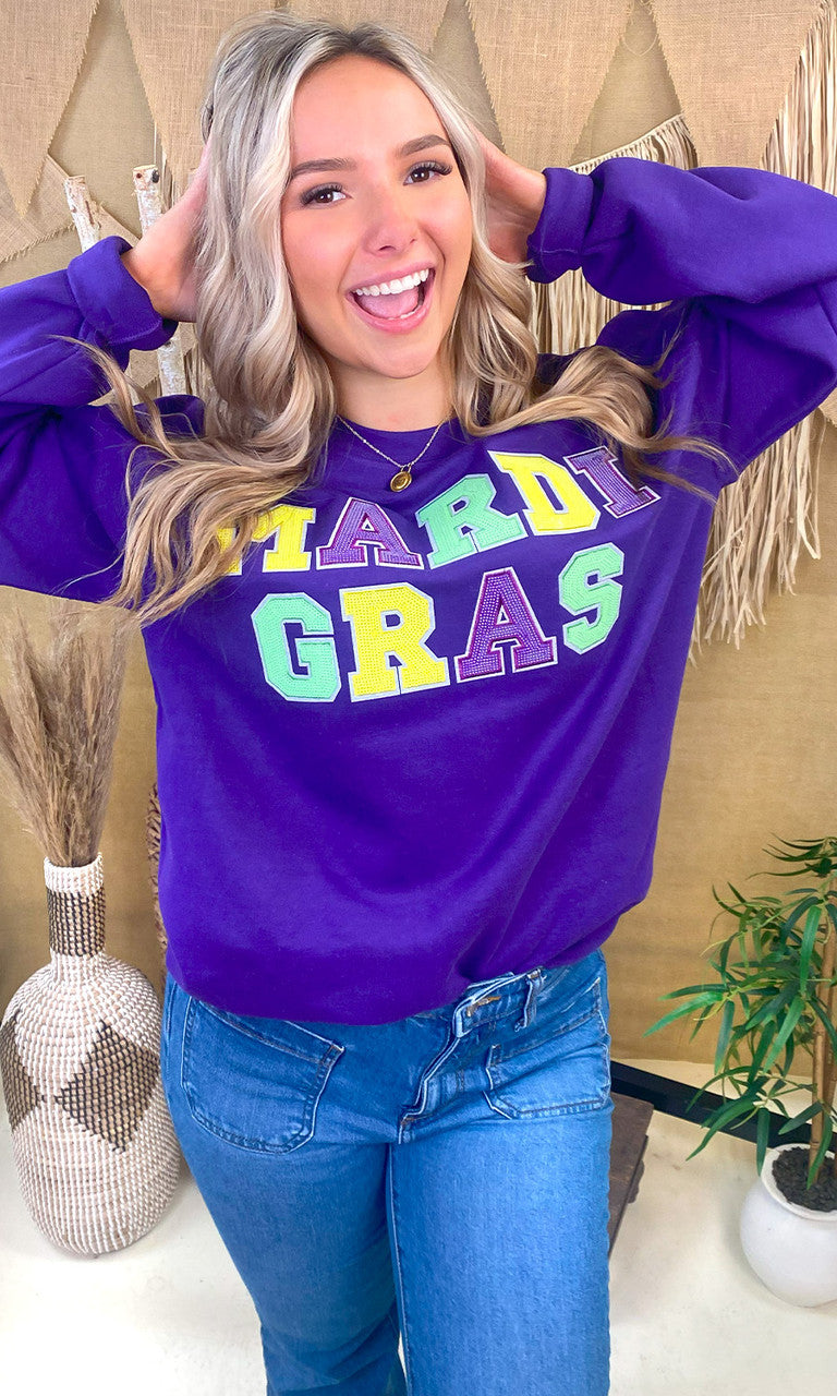 Mardi Gras Sequin Graphic Sweatshirt