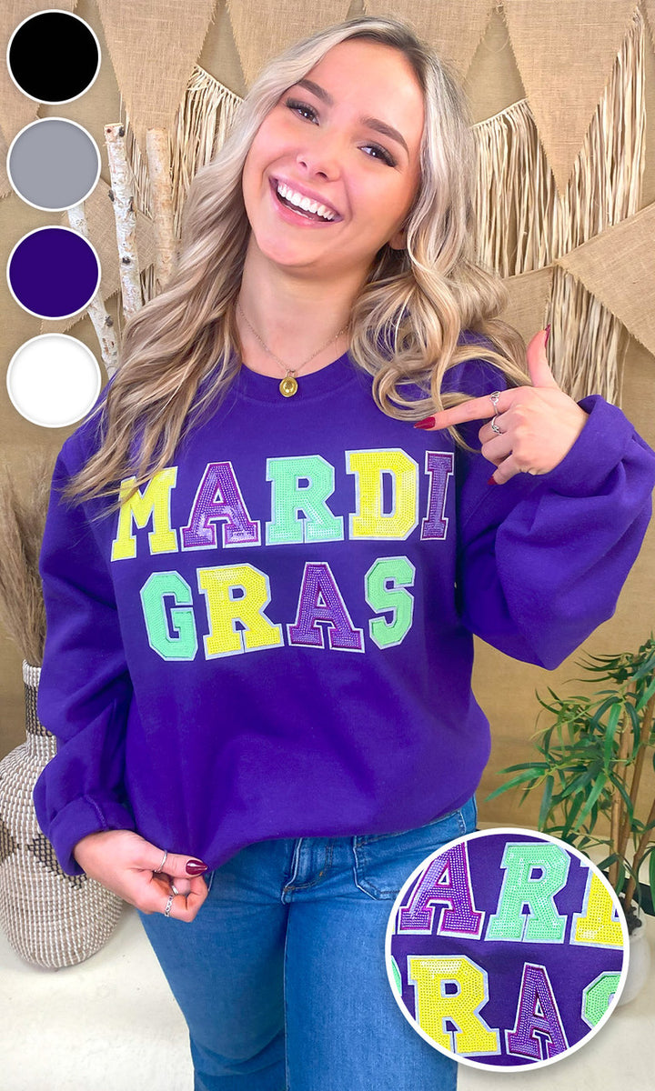 Mardi Gras Sequin Graphic Sweatshirt