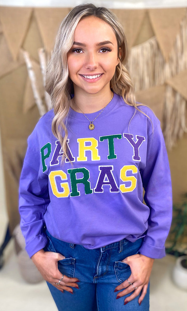 Party Gras Soft Chenille Graphic Long Sleeve T-Shirt