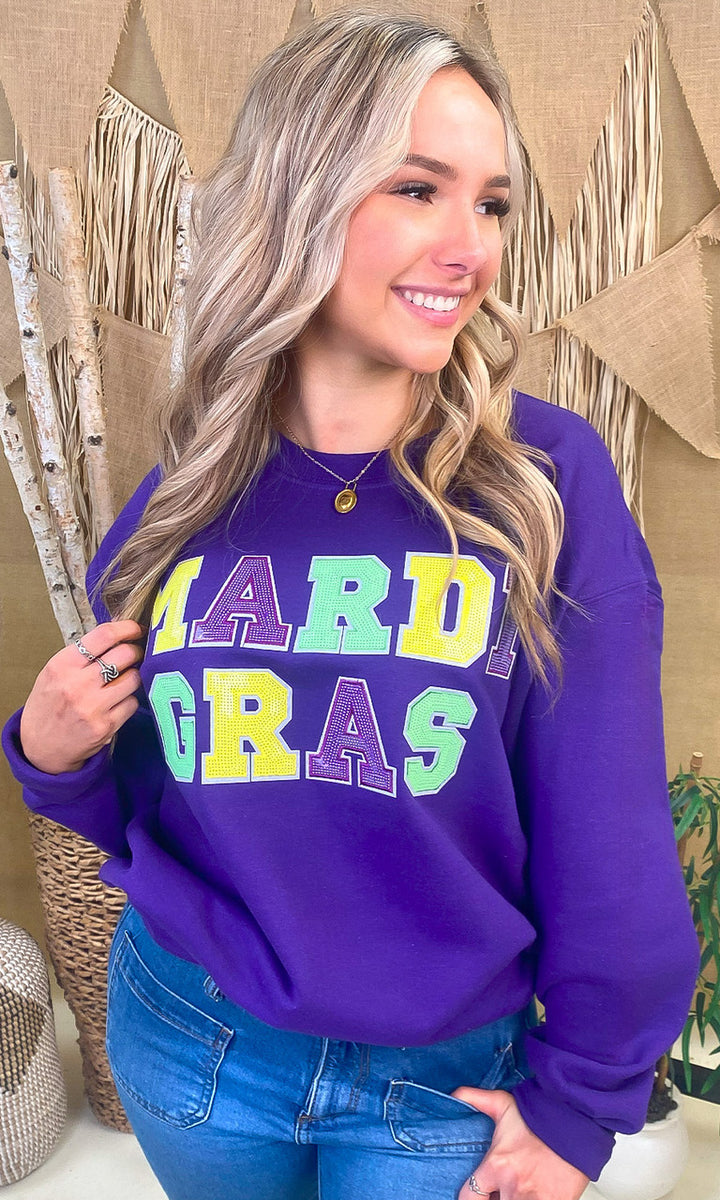 Mardi Gras Sequin Graphic Sweatshirt