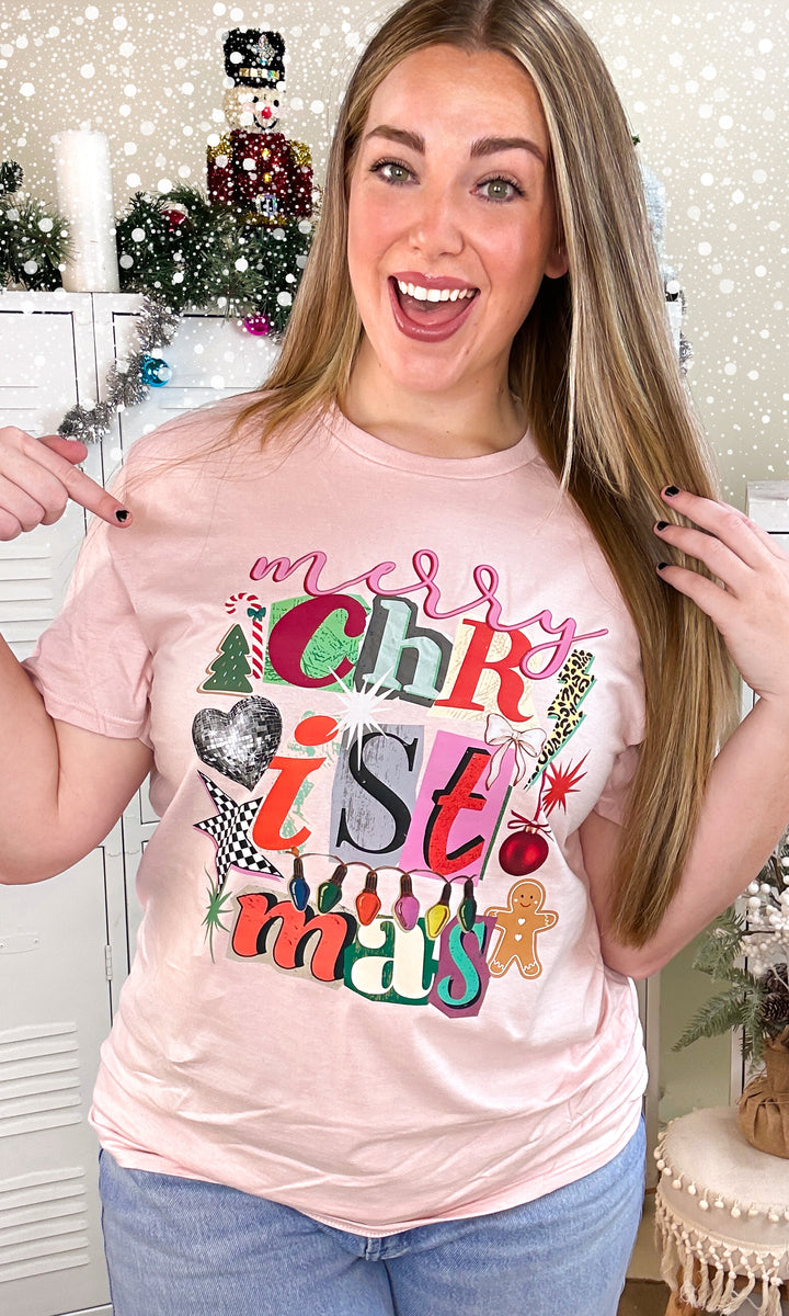 Merry Christmas Newpaper Notes Graphic T-Shirt