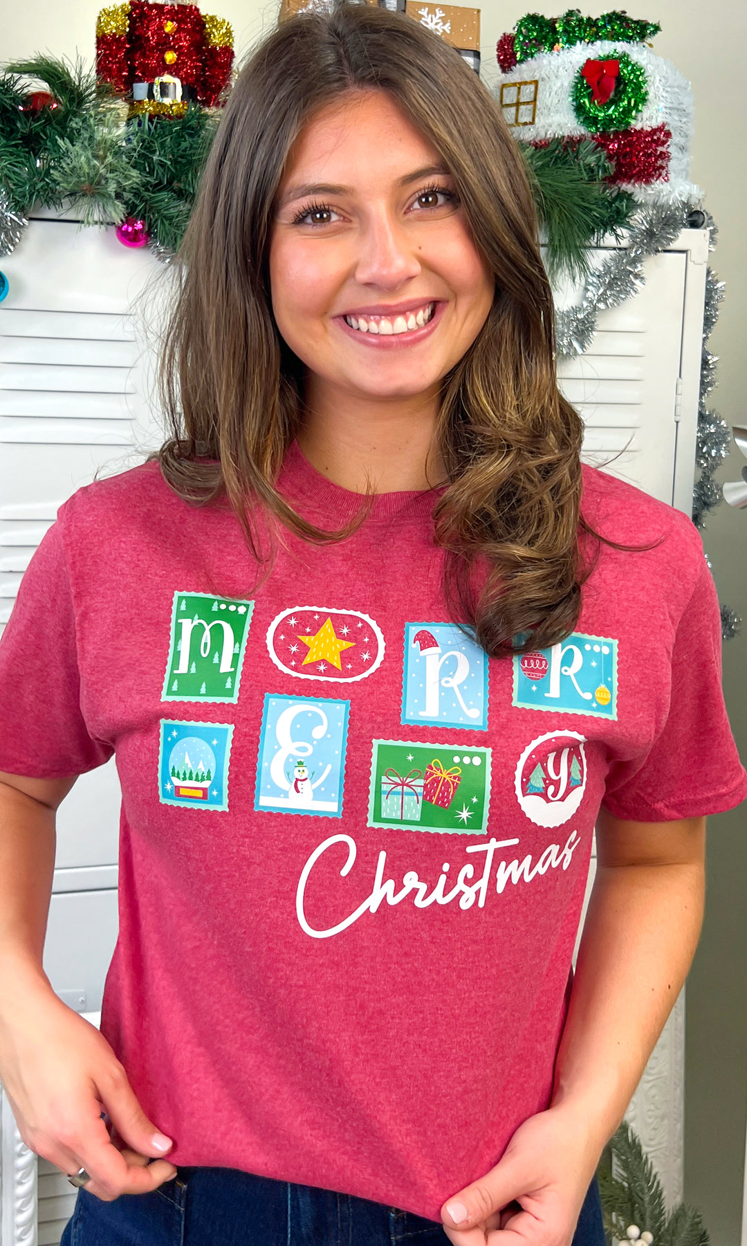 Merry Christmas Stamps Graphic Shirt