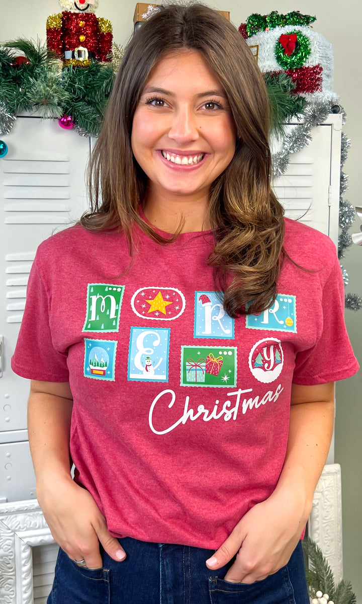 Merry Christmas Stamps Graphic Shirt