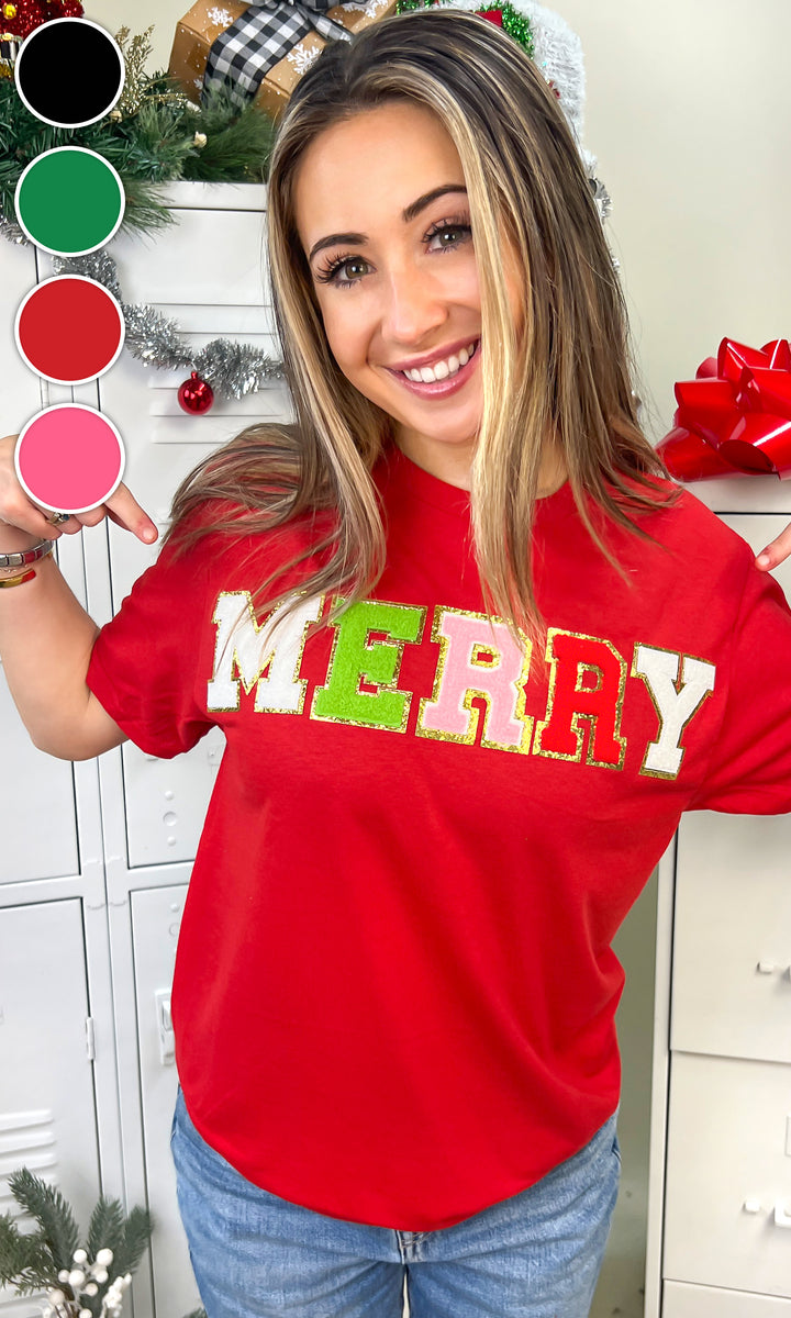 Merry Ideal Chenille Christmas  Graphic T-Shirt