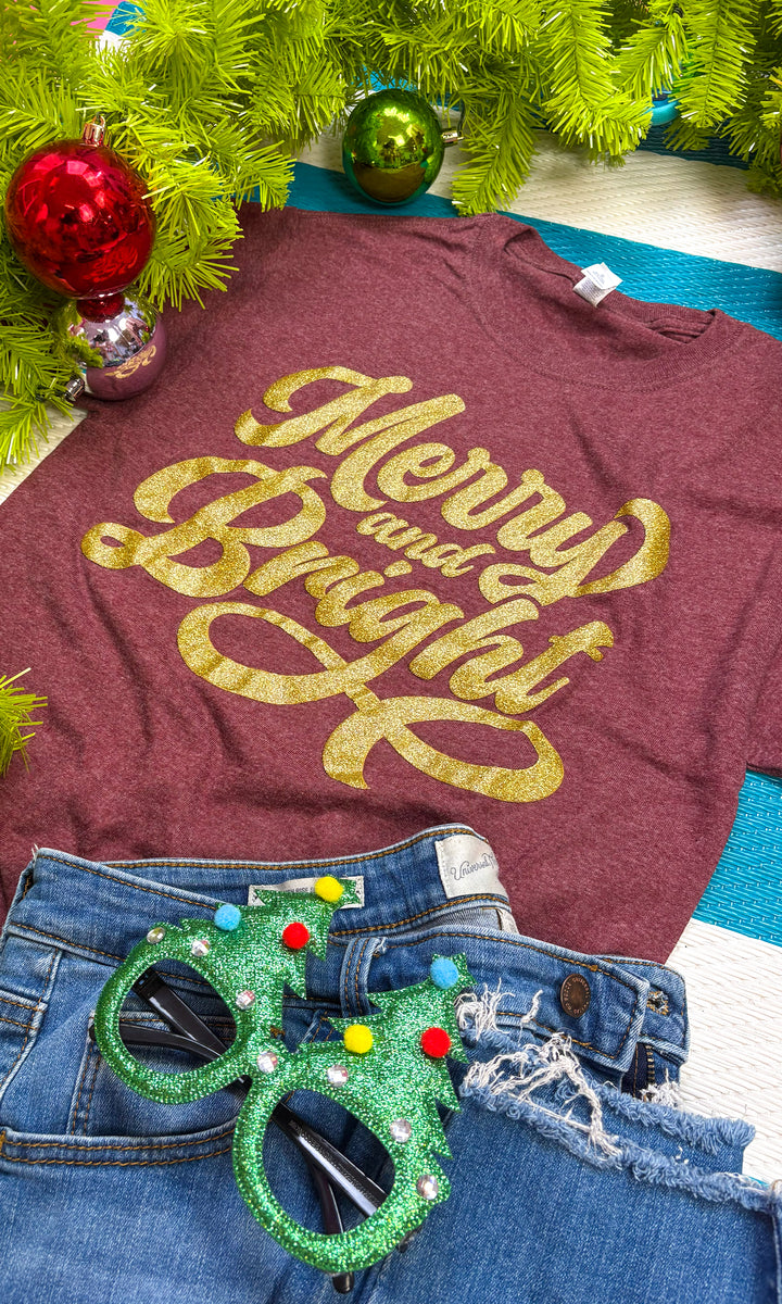 Merry And Bright Christmas Puff Graphic T-Shirt