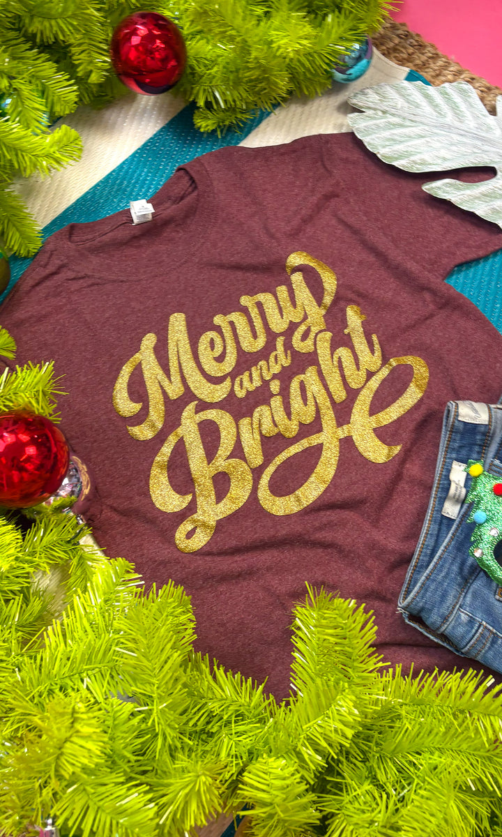 Merry And Bright Christmas Puff Graphic T-Shirt