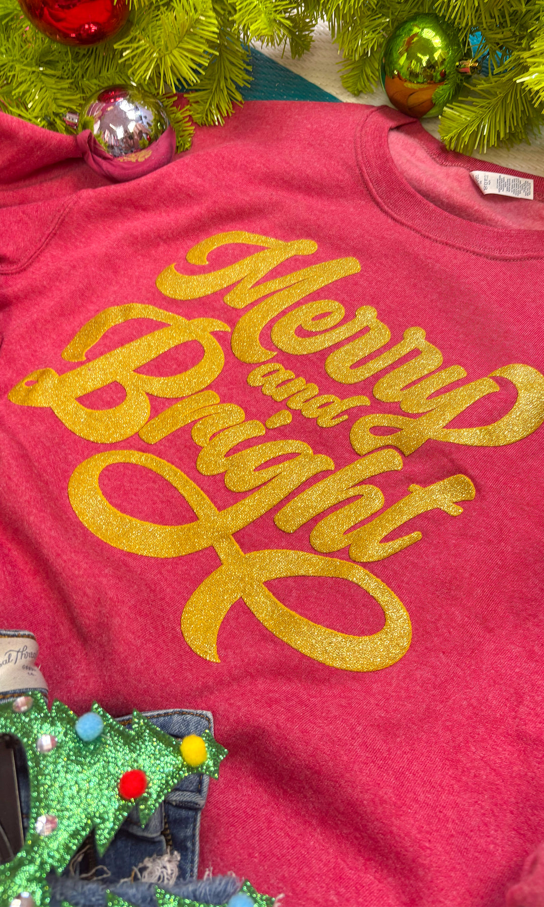 Merry And Bright Christmas Puff Graphic Sweatshirt