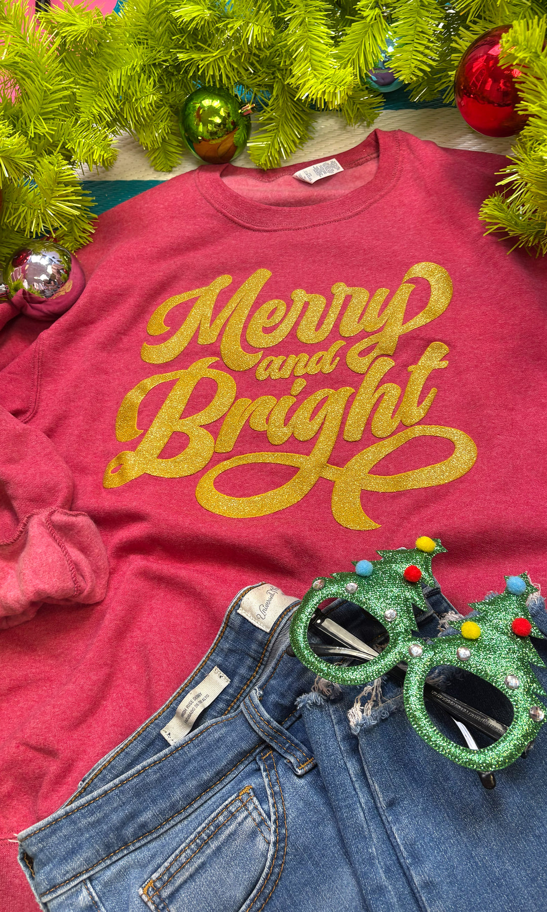 Merry And Bright Christmas Puff Graphic Sweatshirt