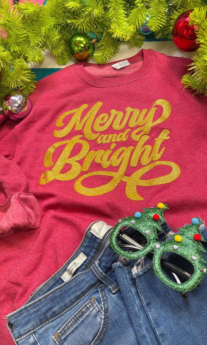 Merry And Bright Christmas Puff Graphic Sweatshirt