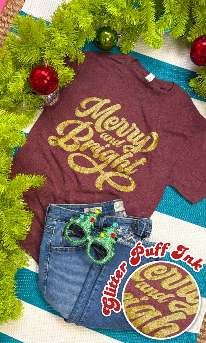Merry And Bright Christmas Puff Graphic T-Shirt