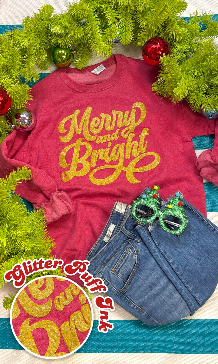 Merry And Bright Christmas Puff Graphic Sweatshirt