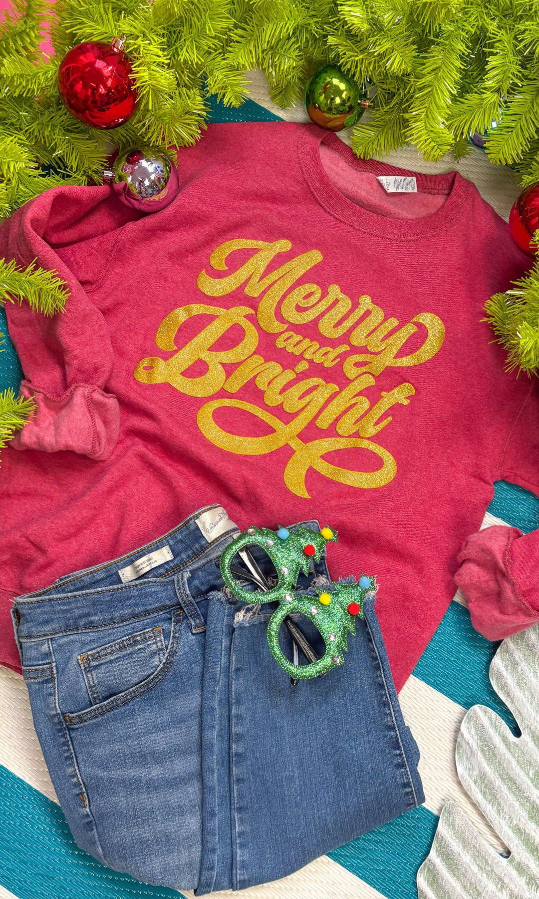 Merry And Bright Christmas Puff Graphic Sweatshirt