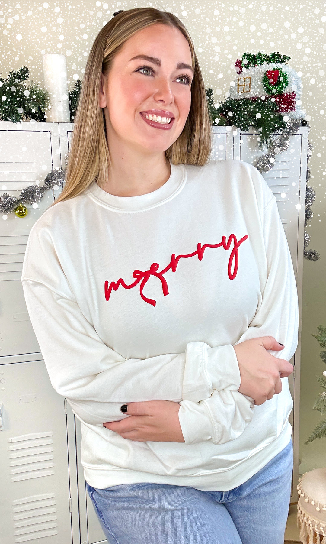 Merry Bow Christmas Puff Graphic Sweatshirt