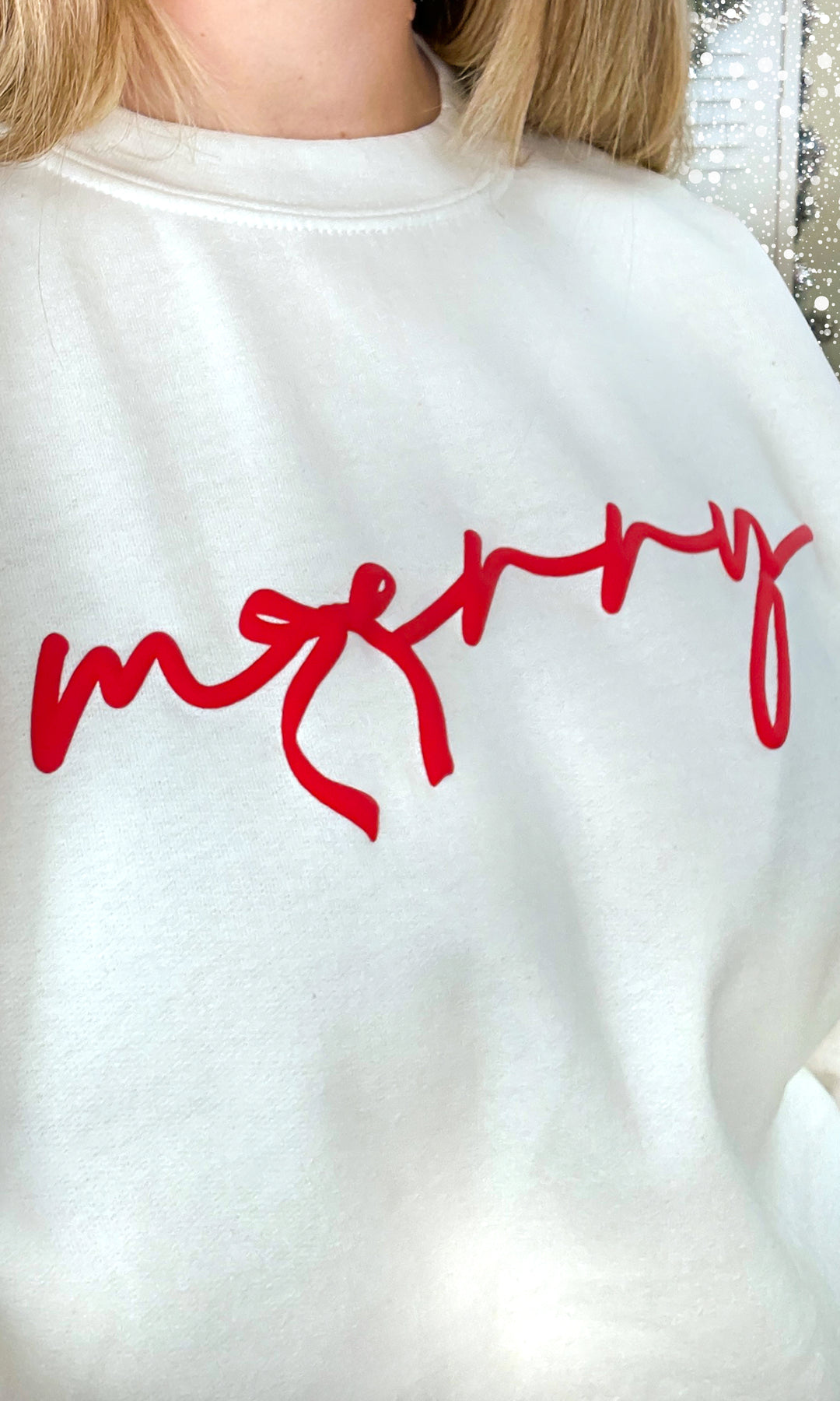 Merry Bow Christmas Puff Graphic Sweatshirt