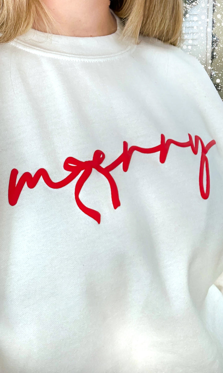 Merry Bow Christmas Puff Graphic Sweatshirt