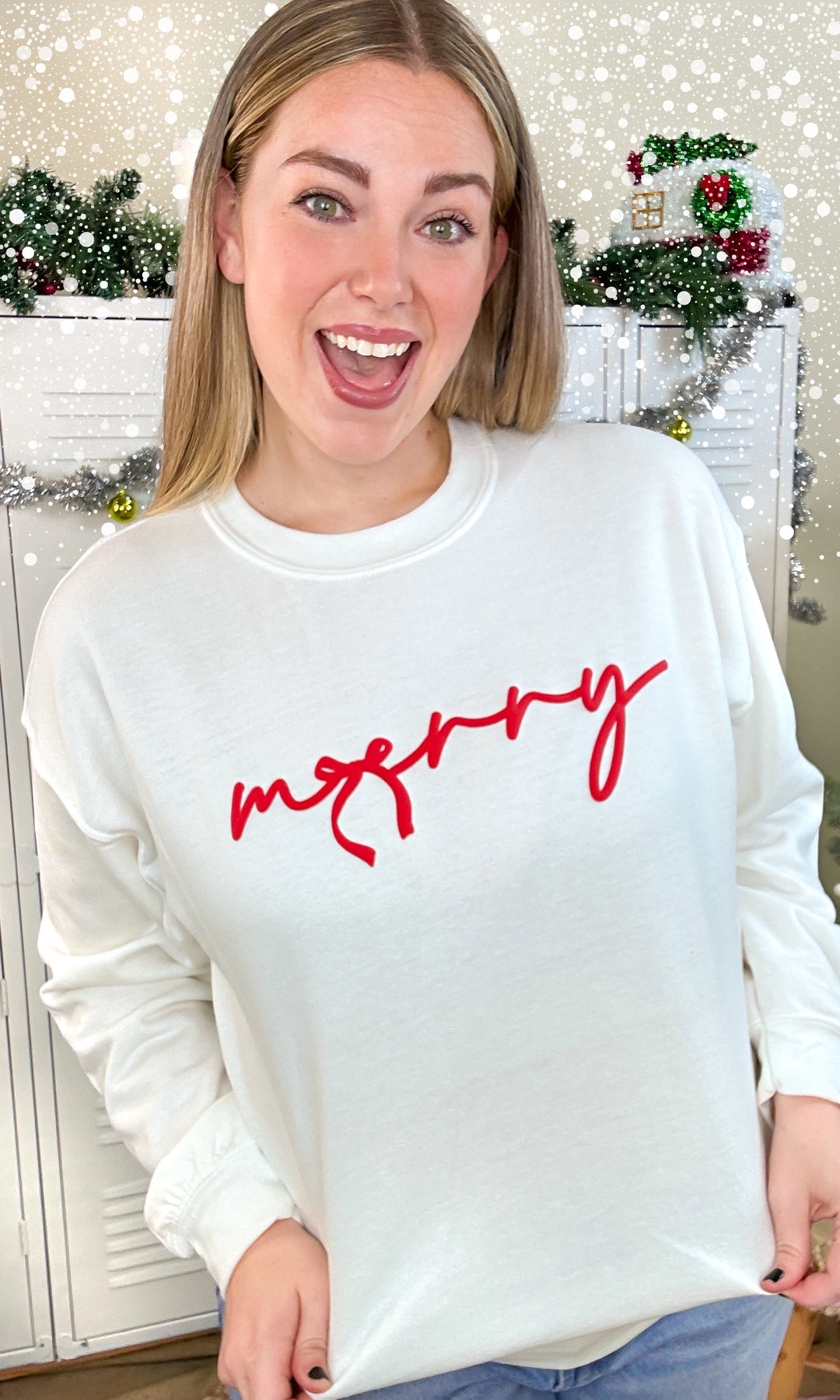 Merry Bow Christmas Puff Graphic Sweatshirt