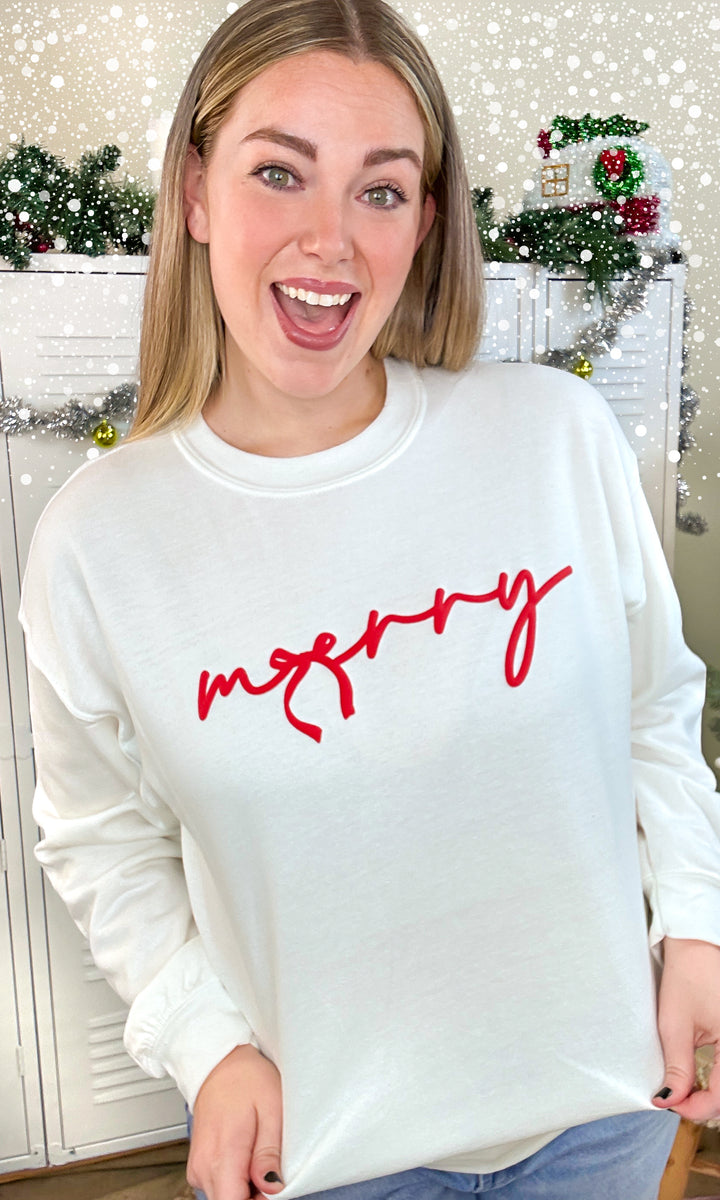 Merry Bow Christmas Puff Graphic Sweatshirt