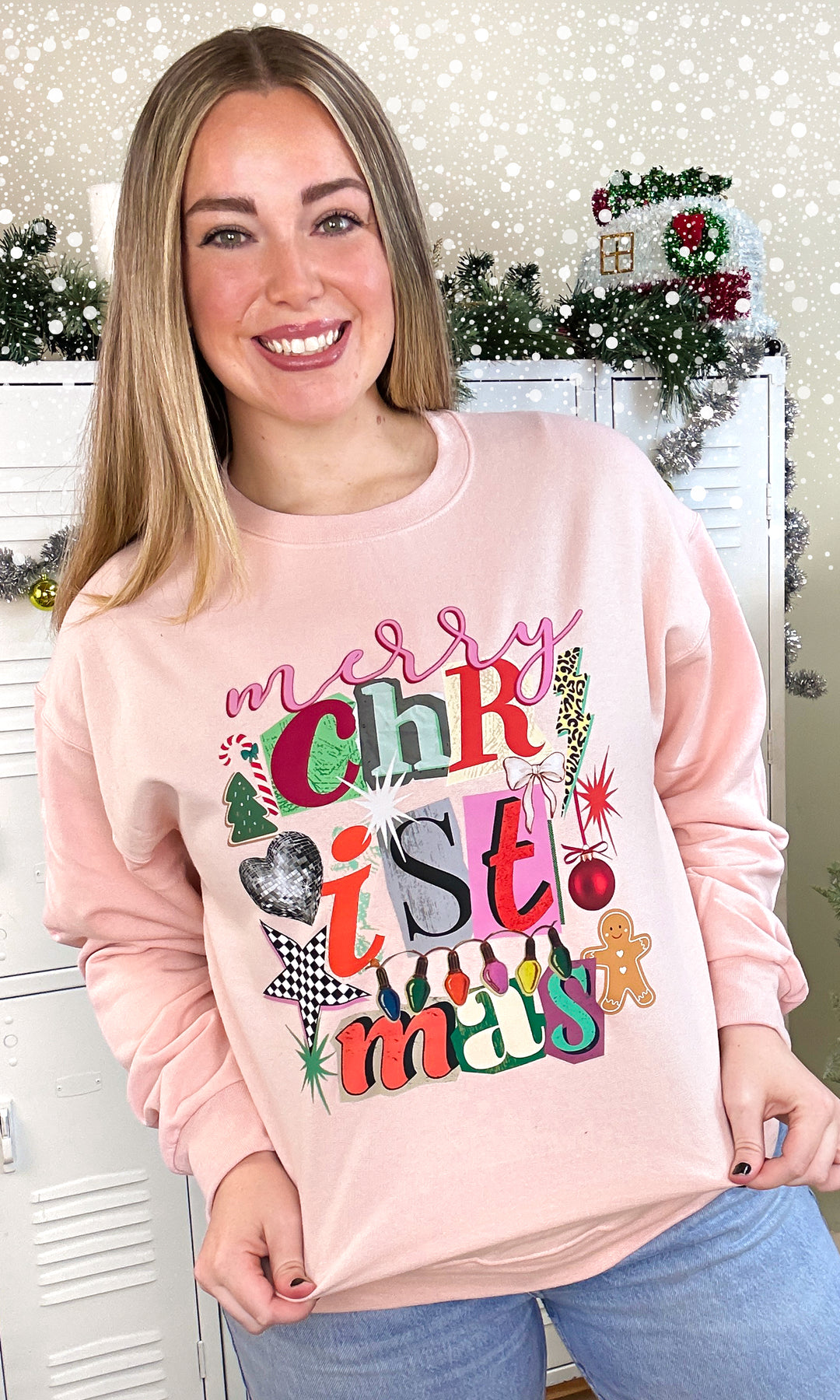 Merry Christmas Newpaper Notes Graphic Sweatshirt