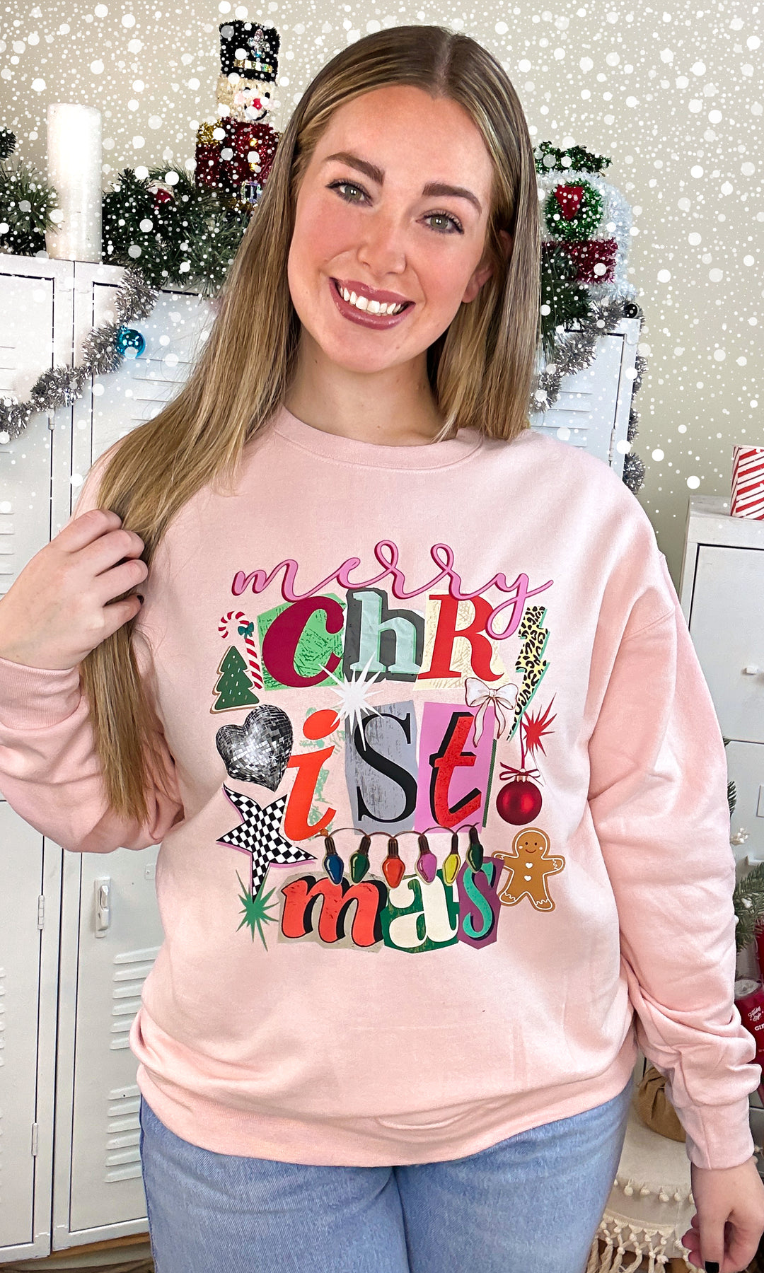Merry Christmas Newpaper Notes Graphic Sweatshirt