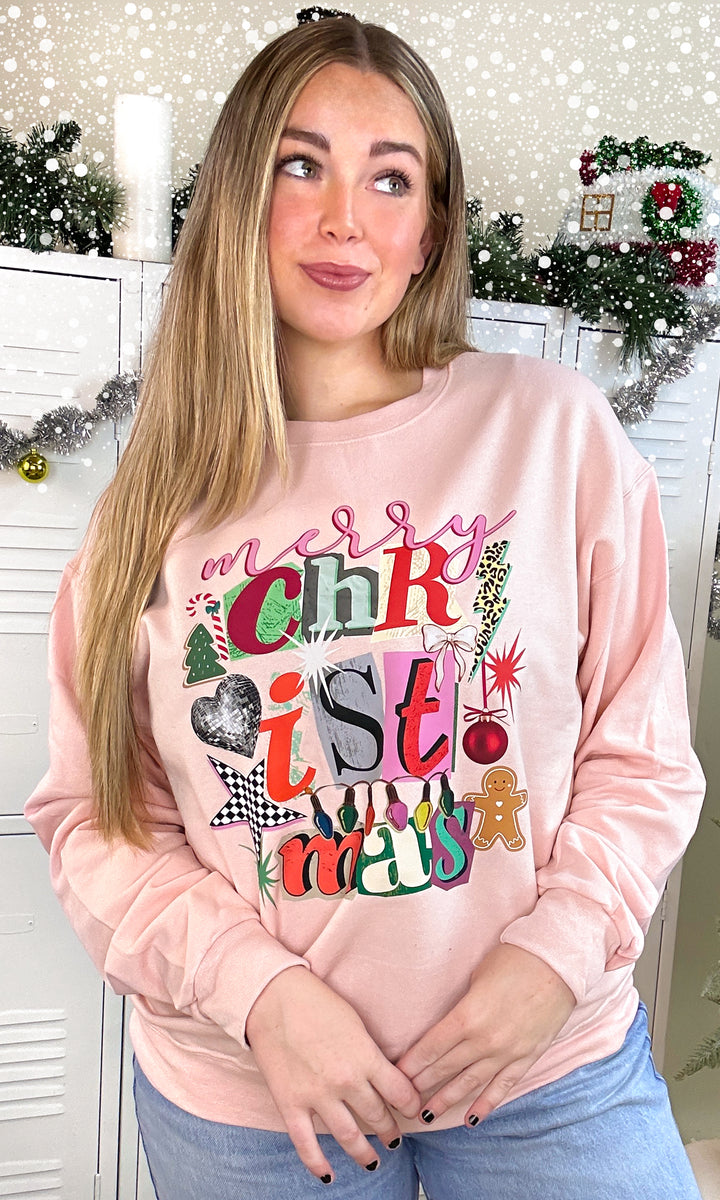 Merry Christmas Newpaper Notes Graphic Sweatshirt