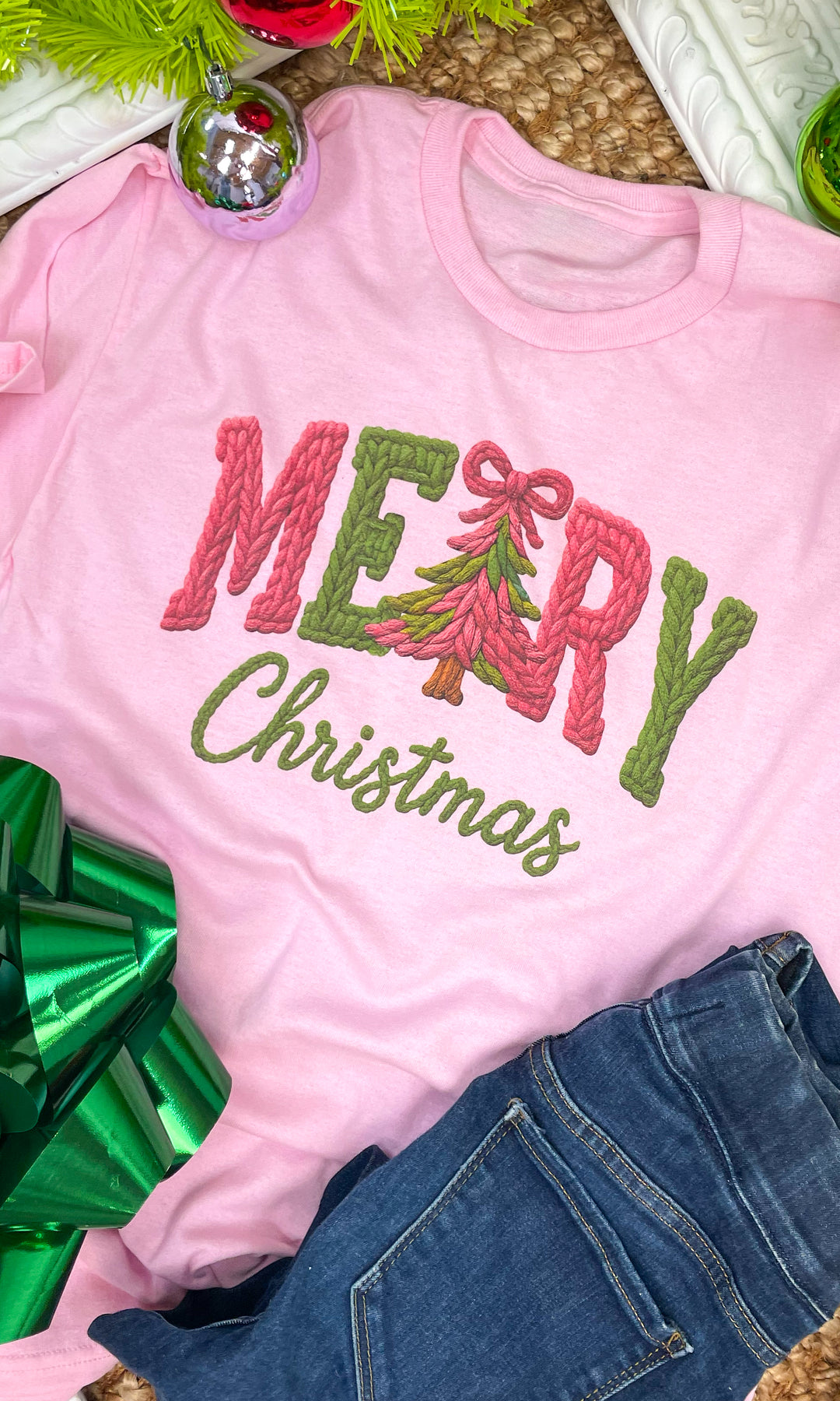 Merry Christmas Yarn Graphic T-Shirt