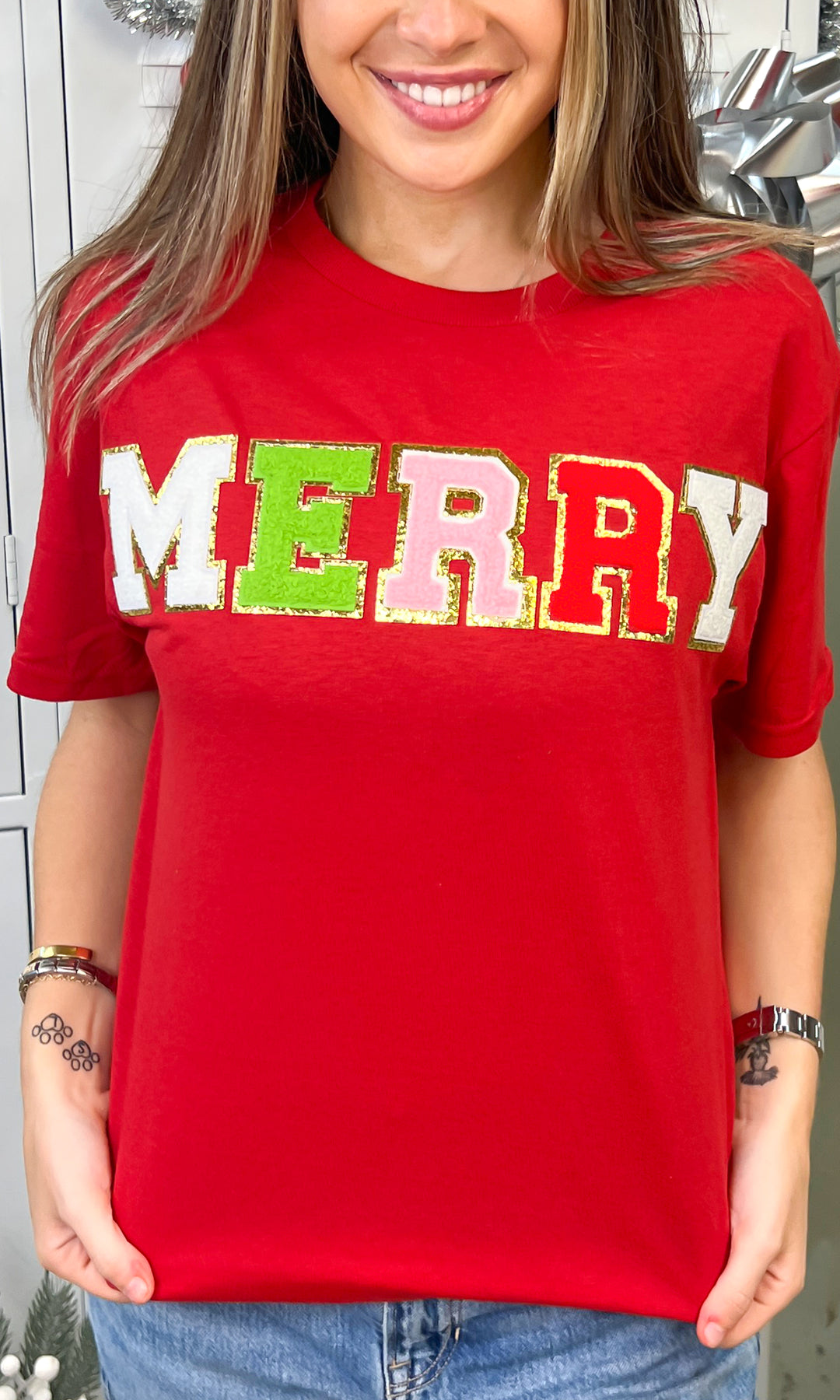 Merry Ideal Chenille Christmas  Graphic T-Shirt
